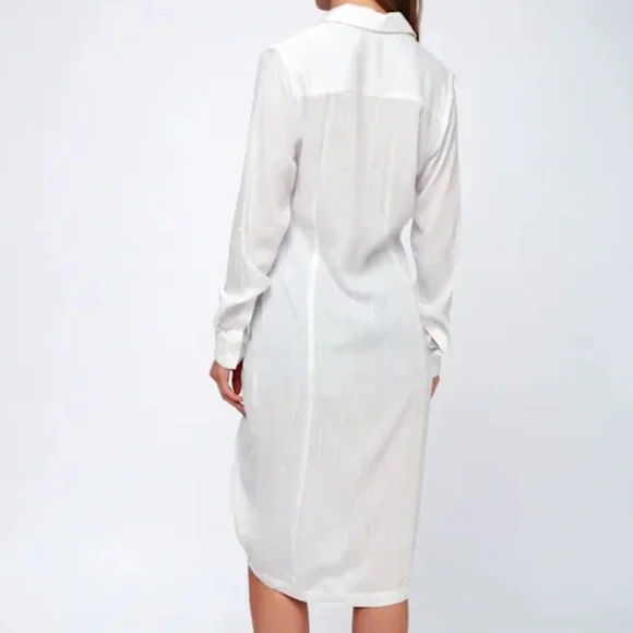 NWOT Lulus Elmwood White Button Up High Low Tunic Top 100% Rayon - Picture 3 of 5
